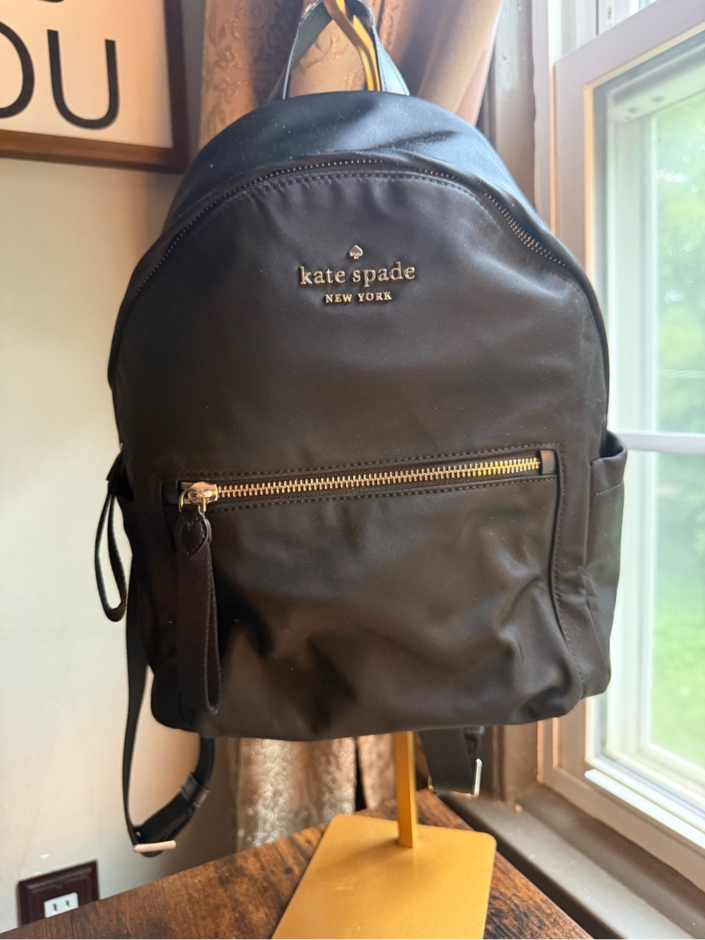 kate spade Black Nylon Backpack with Gold Accents